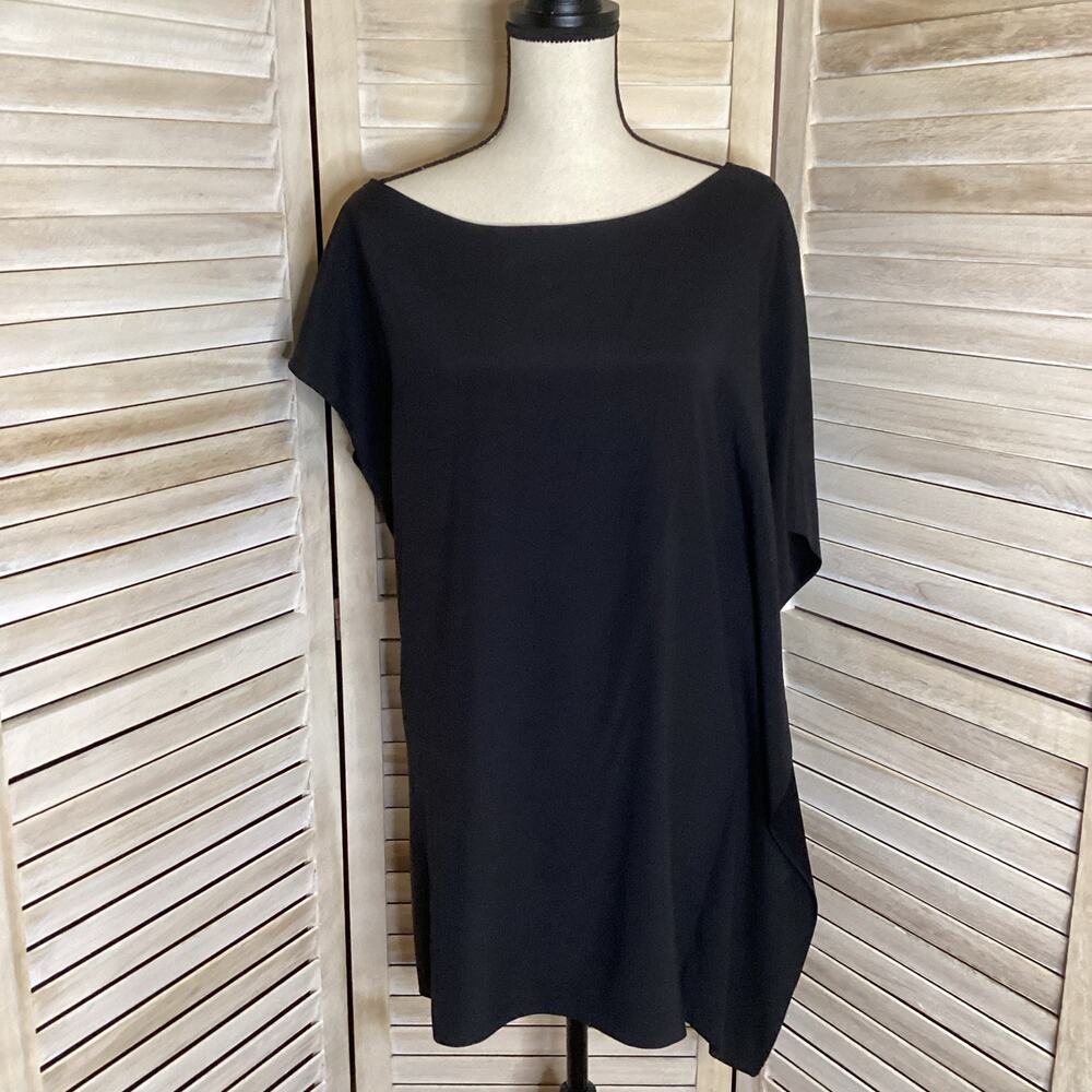 Ramy Brook Boatneck Draped Black Silk Caftan Mini Dress XS